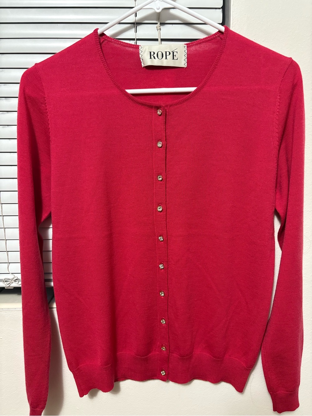 ROPE Bright Rose Red Pure Merino Wool Button-Front Cardigan